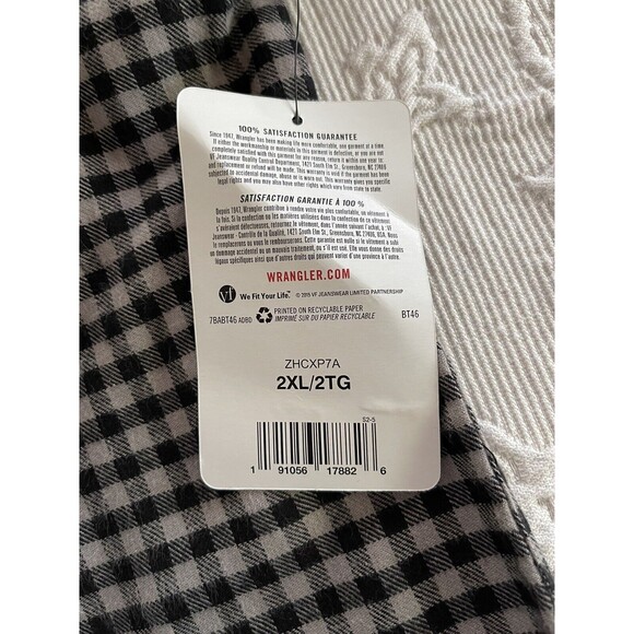 Wrangler Authentics Flannel Plaid Shirt LS Black / Gray 100% Cotton Mens 2XL NWT - Picture 8 of 11